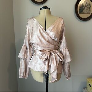 Pink jacquard satin wrap blouse - Wayf